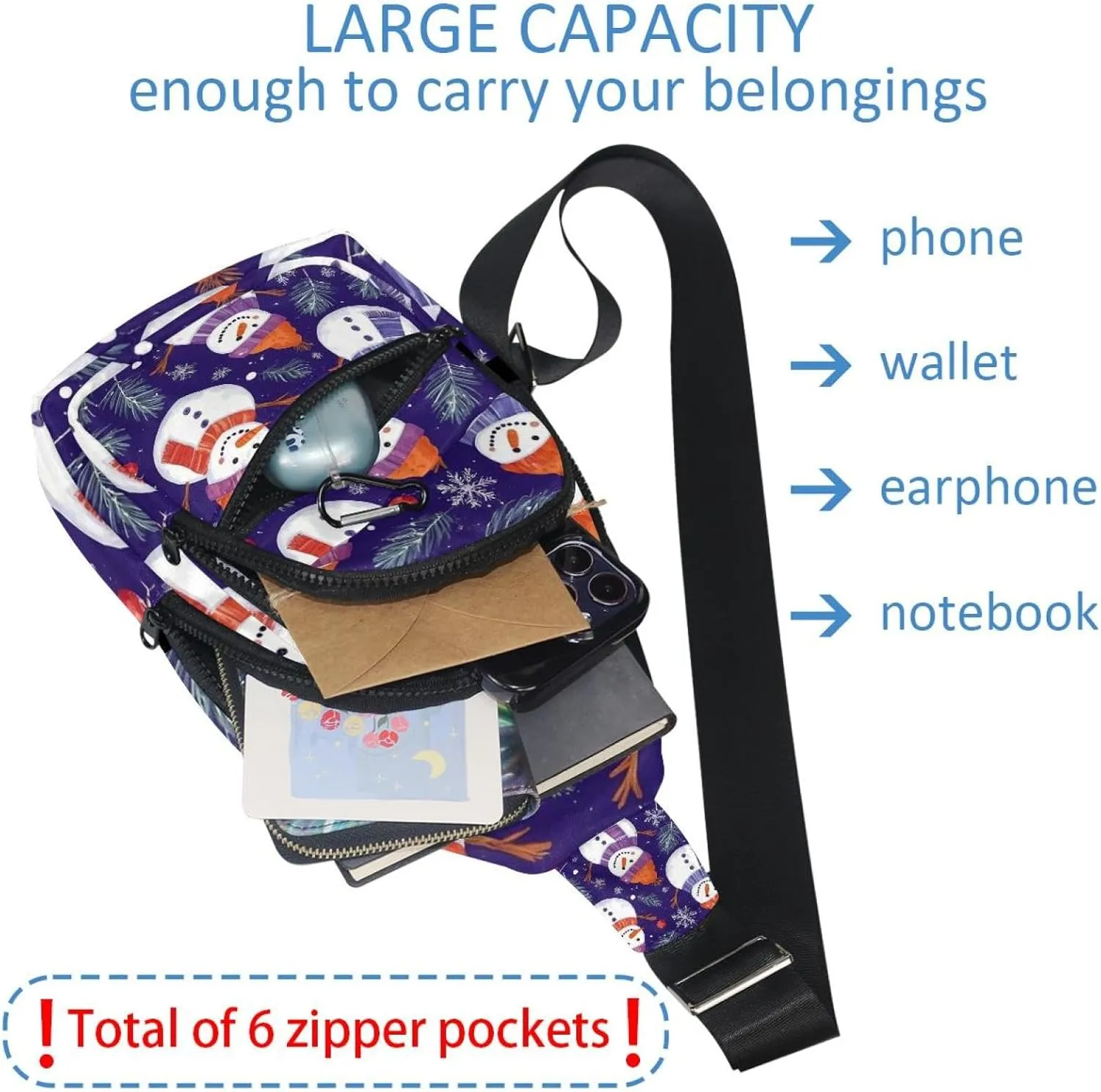 Cute Snowmen have fun in Winter Holidays 2_4 Sling Backpack Bag