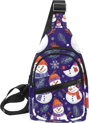 Cute Snowmen have fun in Winter Holidays 2_4 Sling Backpack Bag
