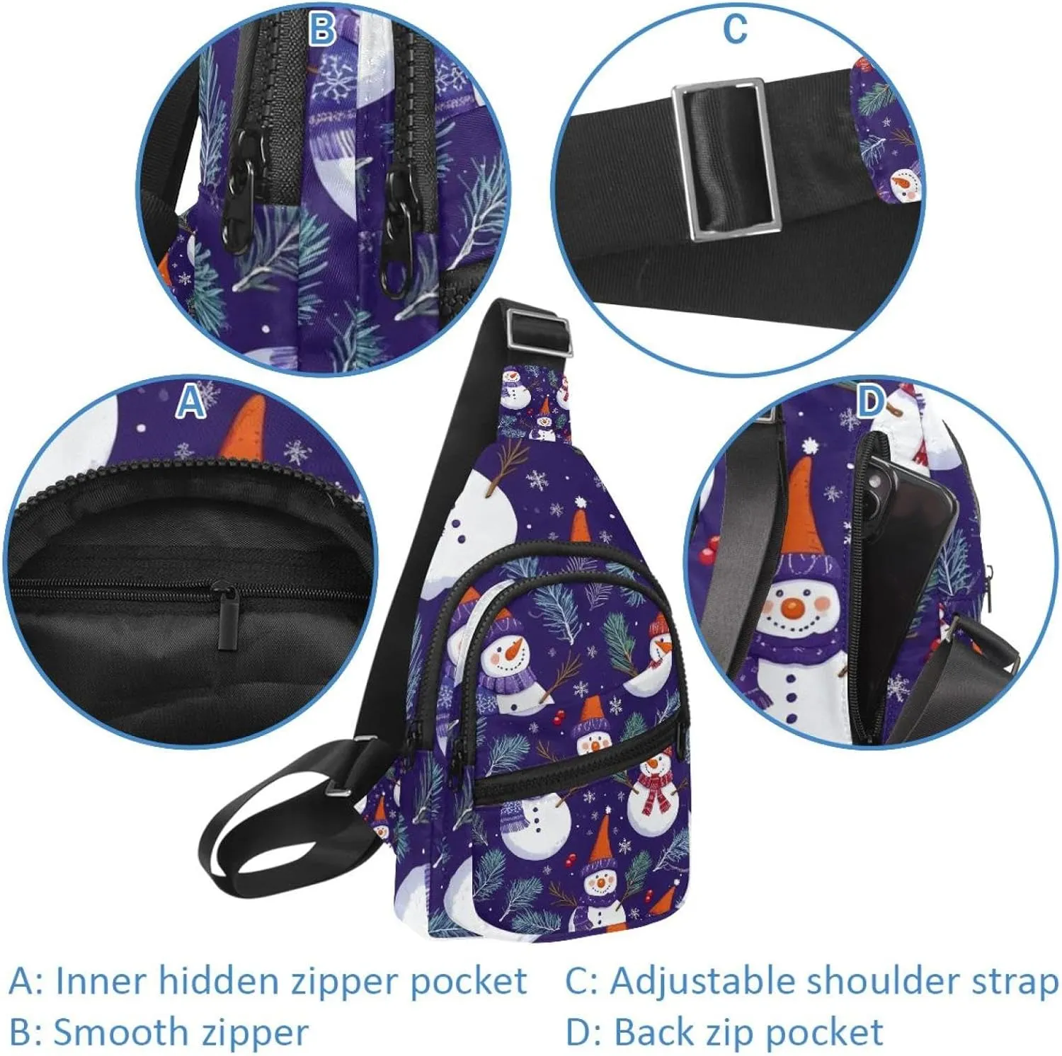 Cute Snowmen have fun in Winter Holidays 2_6 Sling Backpack Crossbody Bag Convertible, Small Diaper Bag Hiking Daypacks