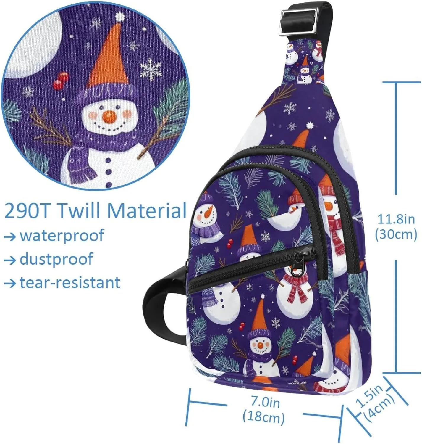 Cute Snowmen have fun in Winter Holidays 2_6 Sling Backpack Crossbody Bag Convertible, Small Diaper Bag Hiking Daypacks