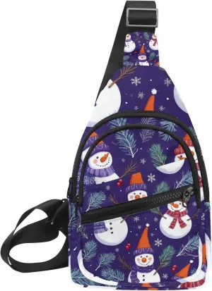 Cute Snowmen have fun in Winter Holidays 2_6 Sling Backpack Crossbody Bag Convertible, Small Diaper Bag Hiking Daypacks