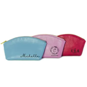 Danique Personalized Women's Cosmetic Bag  Small Leather Makeup Bag for Purse  Monogrammed Vanity Pouch with Zipper  Pink, Purple, Blue, White, Brown  Small 100% Genuine Leather Case  Made in USA