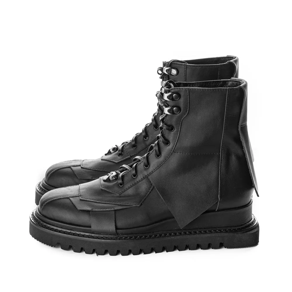 Deconstructed Mood black leather men booties