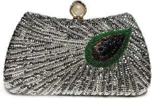 DJBM Women Unique Peacock Evening Clutch Bag Luxury Shiny Beaded Sequin Pearl Handle Purse for Dating Masquerade