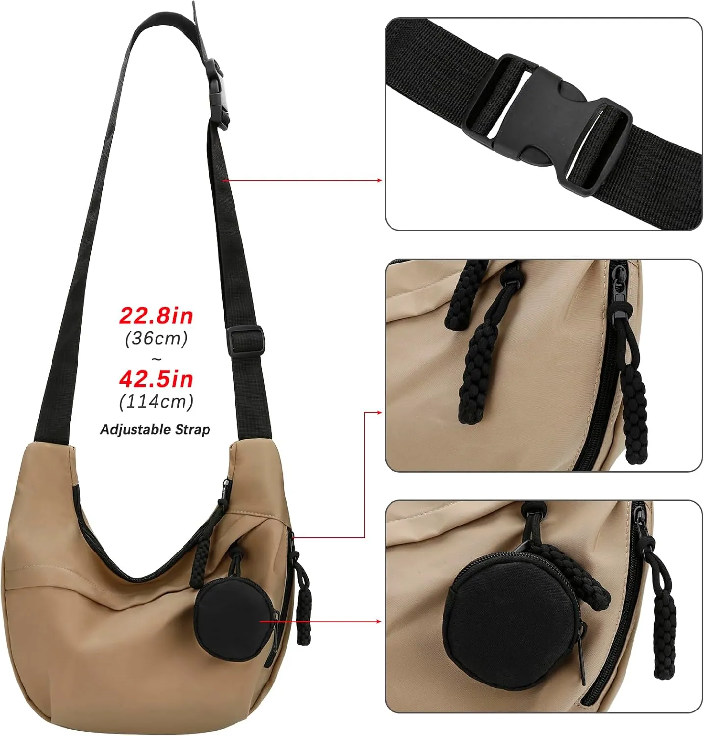 DOB SECHS Crossbody Bag Nylon Messenger Bags for Women Multilayer Shoulder Bag with Adjustable Strap Casual Bag Hobo Bag