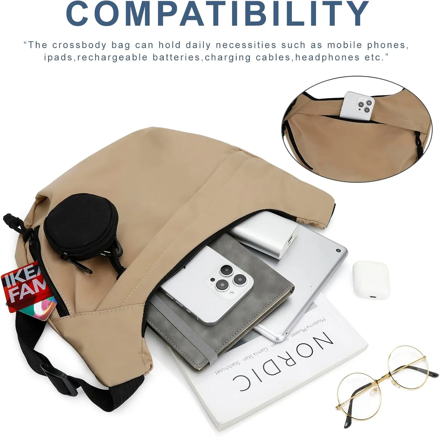 DOB SECHS Crossbody Bag Nylon Messenger Bags for Women Multilayer Shoulder Bag with Adjustable Strap Casual Bag Hobo Bag