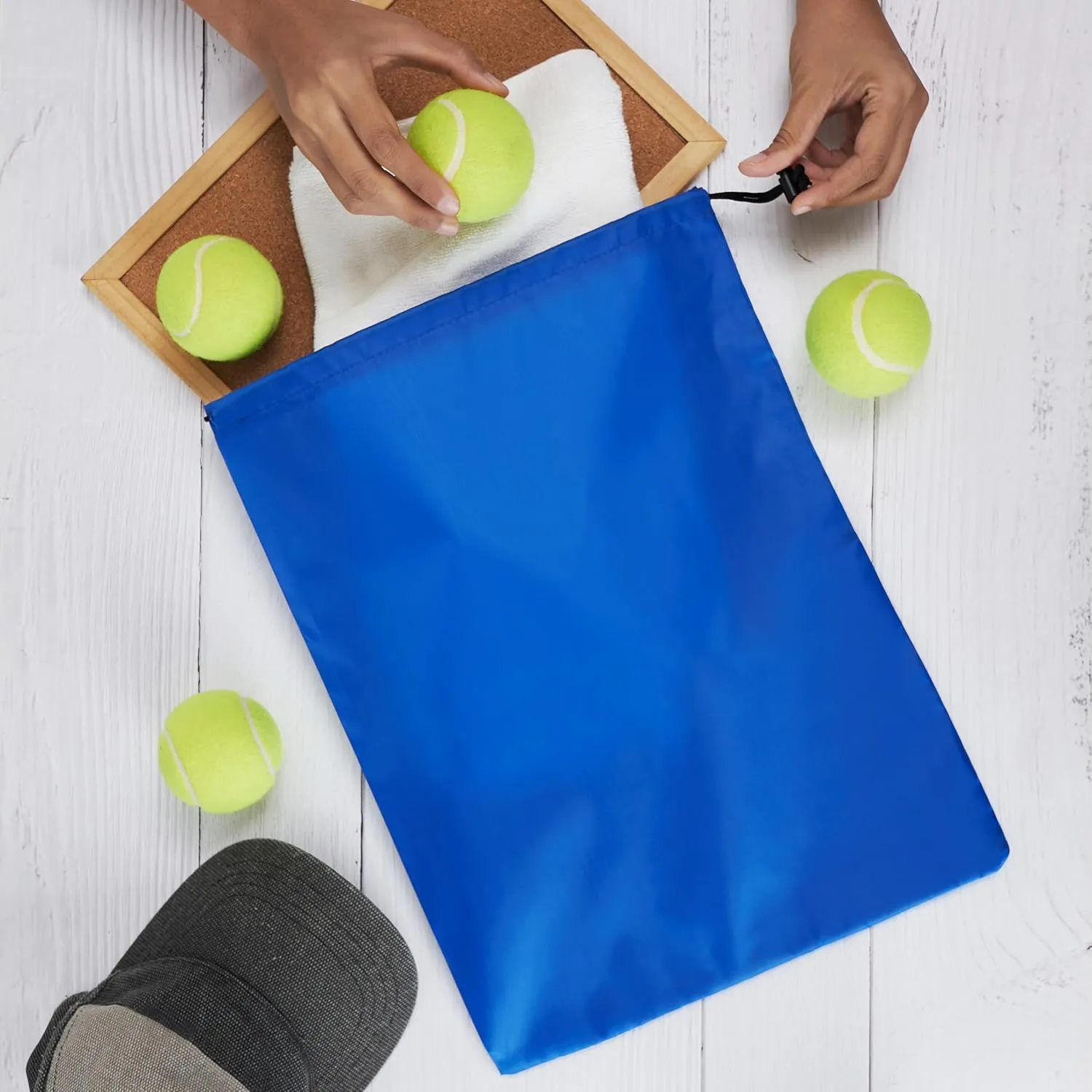 Drawstring Bag with Toggle - Nylon Cinch and Ditty Pouch (Blue, 12 x 16 Inch)