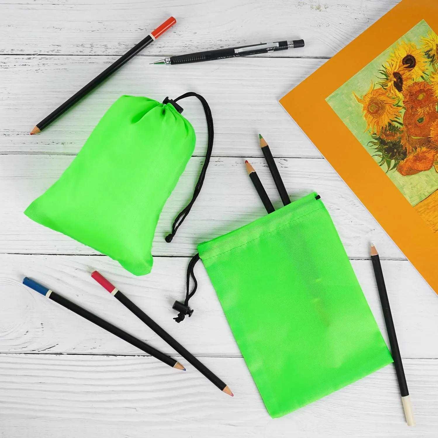 Drawstring Bag with Toggle - Nylon Cinch and Ditty Pouch (Green, 5 x 7 Inch)