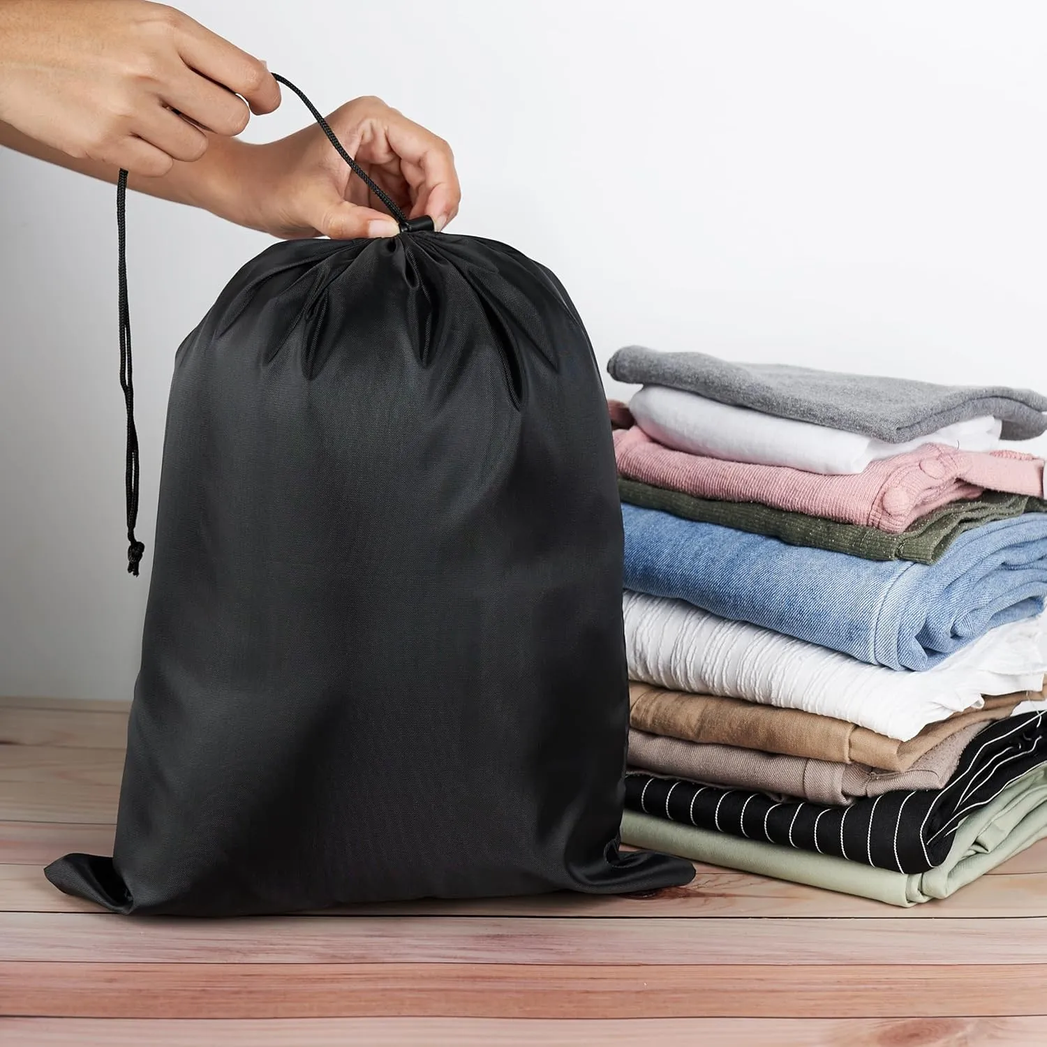 Drawstring Bag with Toggle - Nylon Cinch and Ditty Pouch - Six Pack (Black, 12 x 16 Inch)