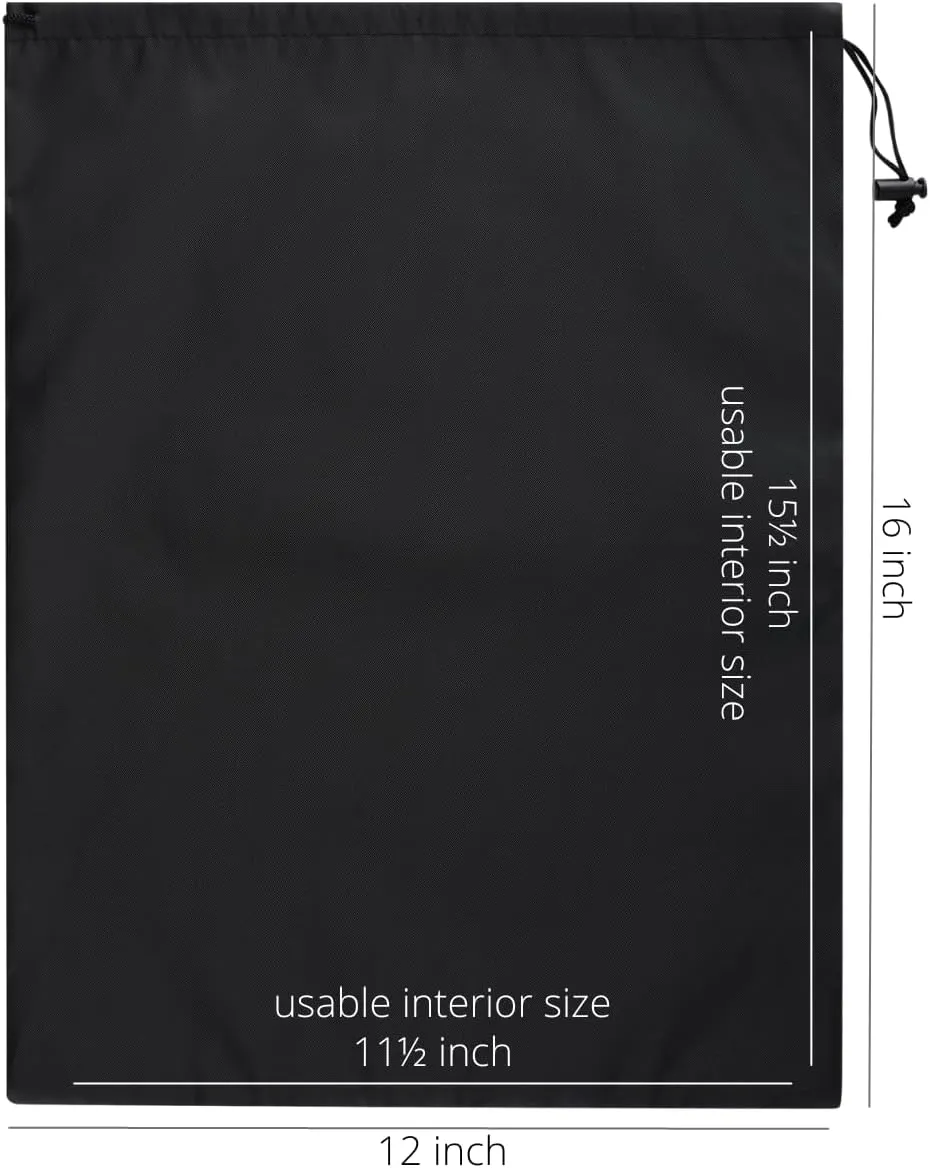 Drawstring Bag with Toggle - Nylon Cinch and Ditty Pouch - Six Pack (Black, 12 x 16 Inch)