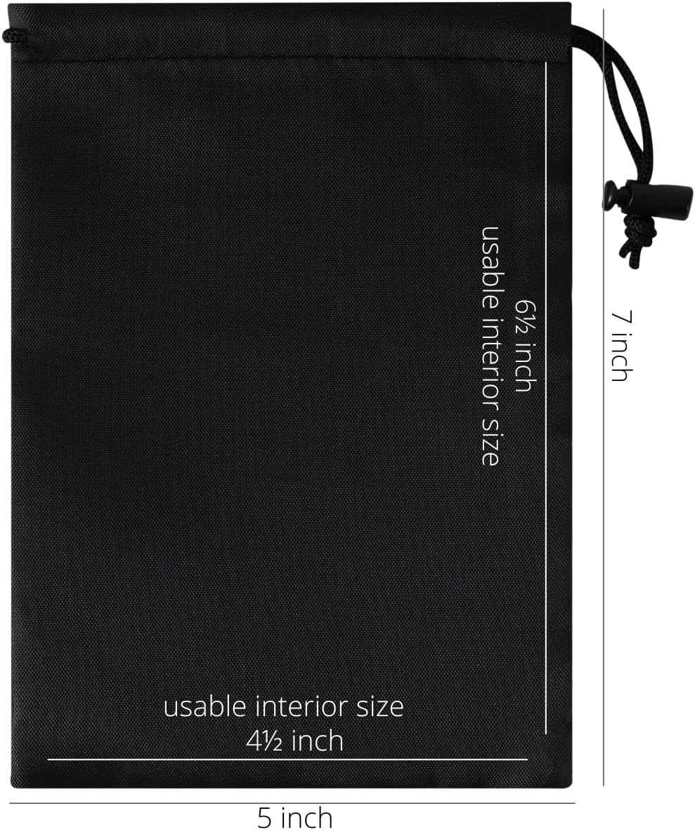 Drawstring Bag with Toggle - Nylon Cinch and Ditty Pouch - Six Pack (Black, 5 x 7 Inch)