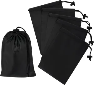 Drawstring Bag with Toggle - Nylon Cinch and Ditty Pouch - Six Pack (Black, 5 x 7 Inch)