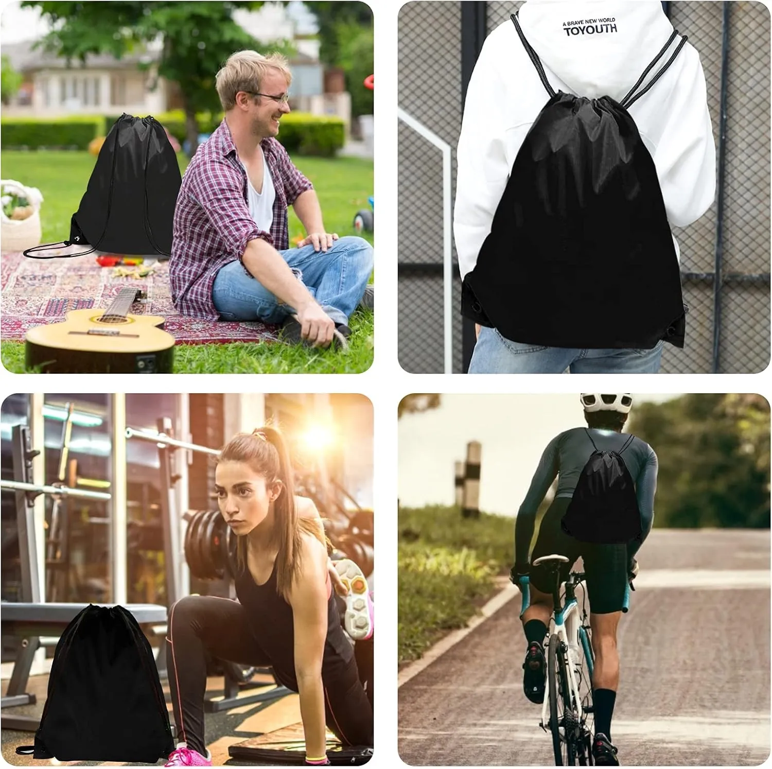 Drawstring Bags Bulk 14 Pcs Drawstring Backpack Bulk Cinch Bag Sackpack for Men Women Gym (Black)