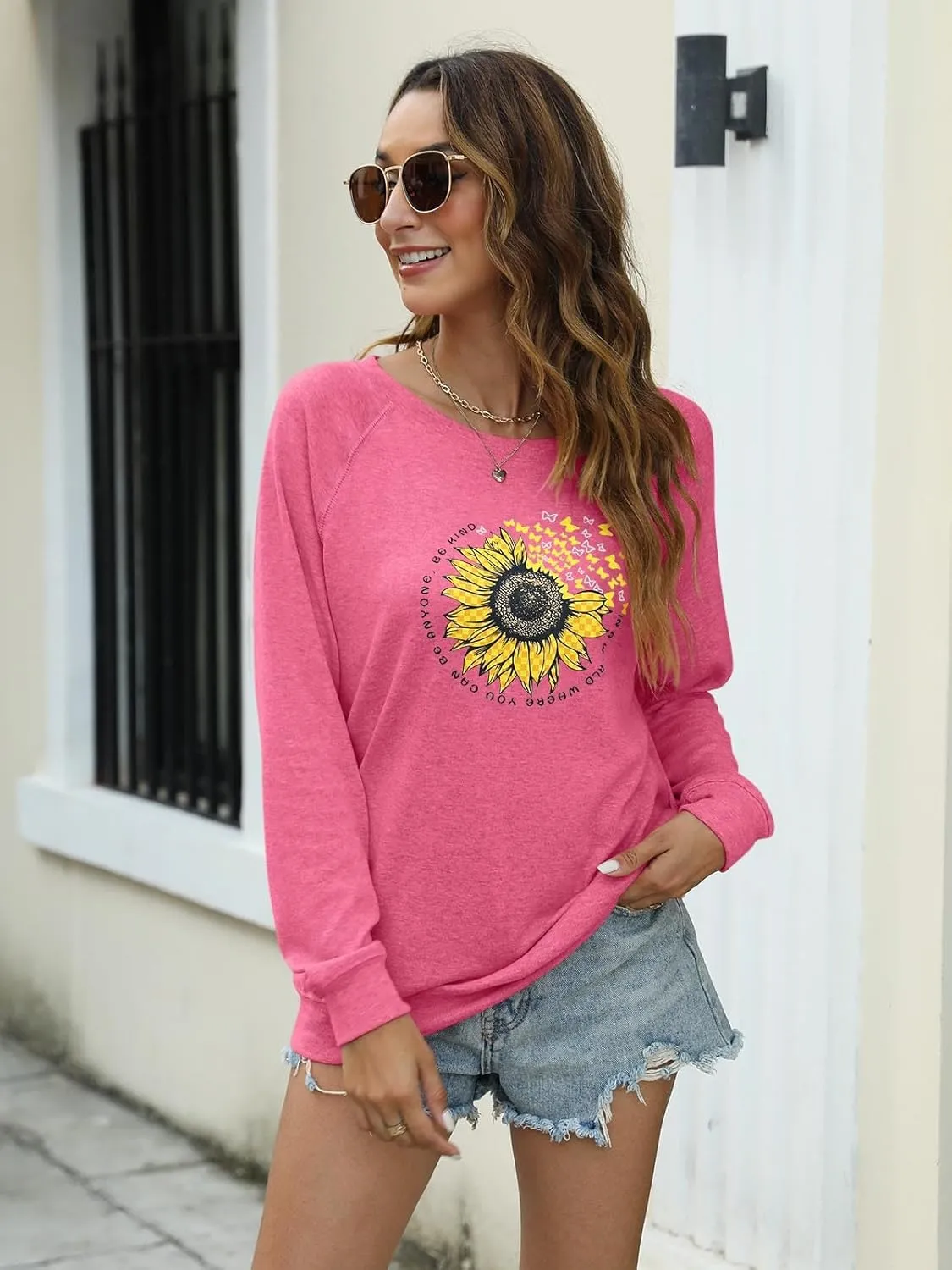 EADINVE "FUN FACT: I don't care Letter Print Women's Crewneck Sweatshirt Raglan Long Sleeve Casual Pullover Tops