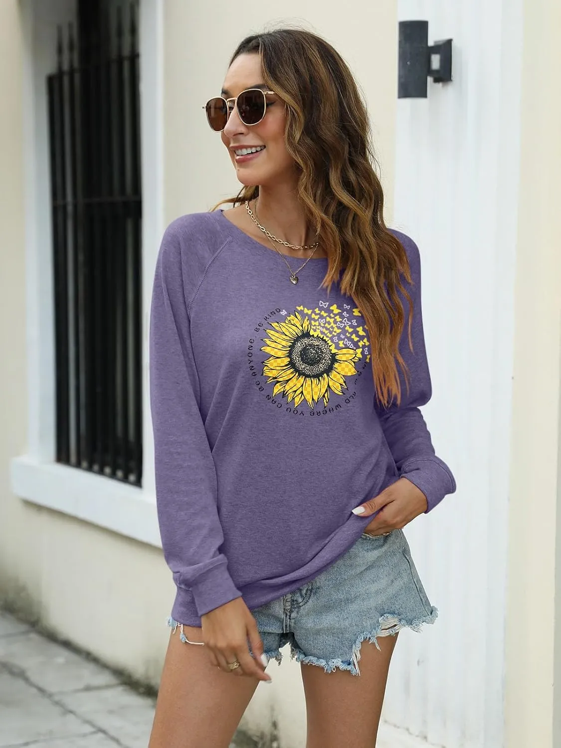 EADINVE "FUN FACT: I don't care Letter Print Women's Crewneck Sweatshirt Raglan Long Sleeve Casual Pullover Tops