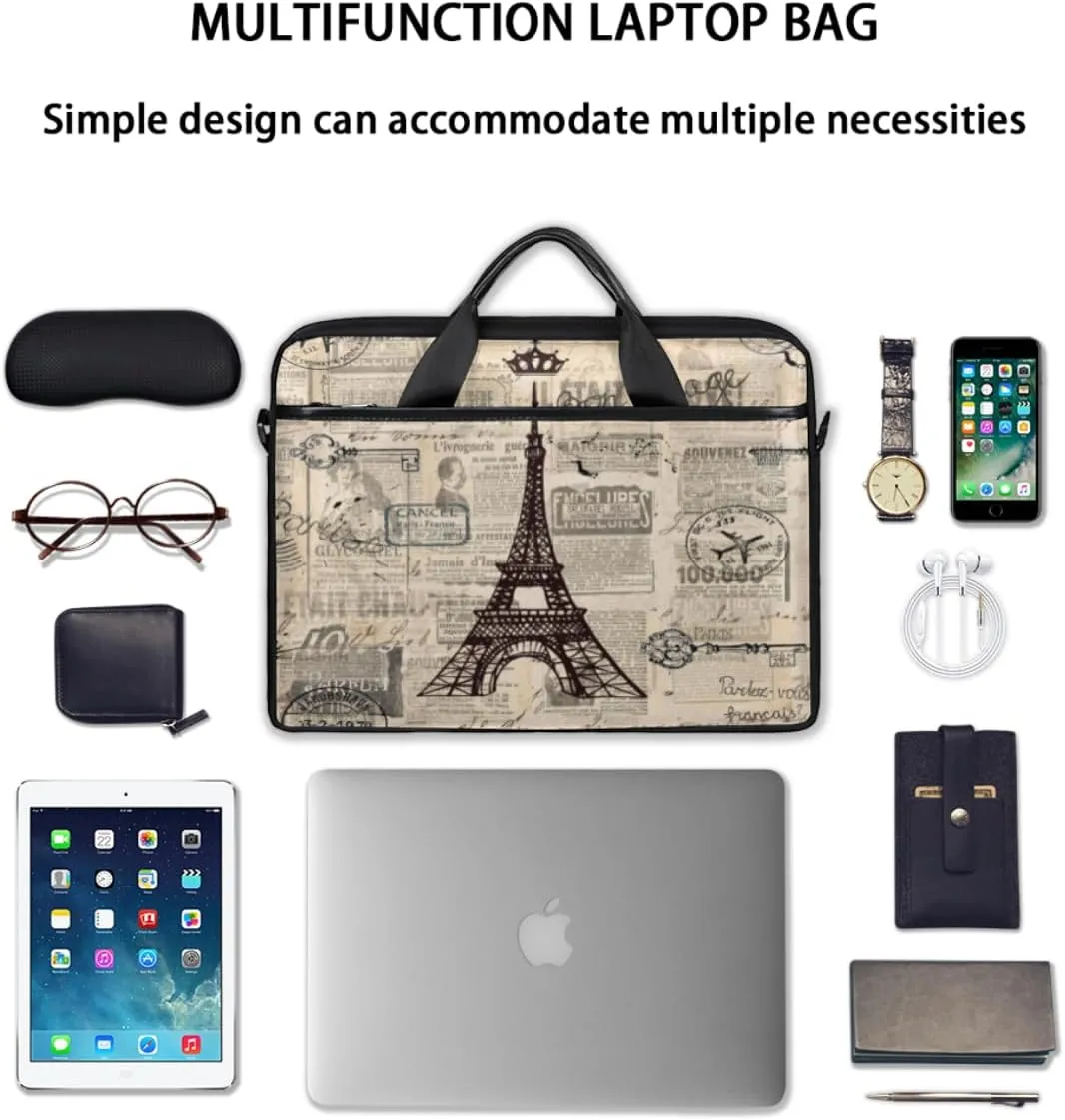 Eiffel Tower Fun Pattern Laptop Shoulder Bag for Tablet Computer Notebook Sleeve Messenger Carrying Case Briefcase Tote