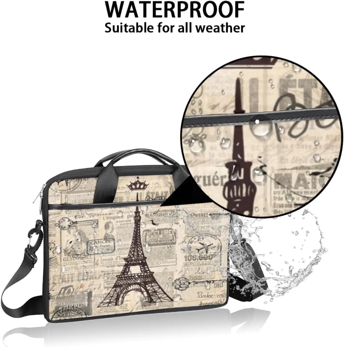 Eiffel Tower Fun Pattern Laptop Shoulder Bag for Tablet Computer Notebook Sleeve Messenger Carrying Case Briefcase Tote