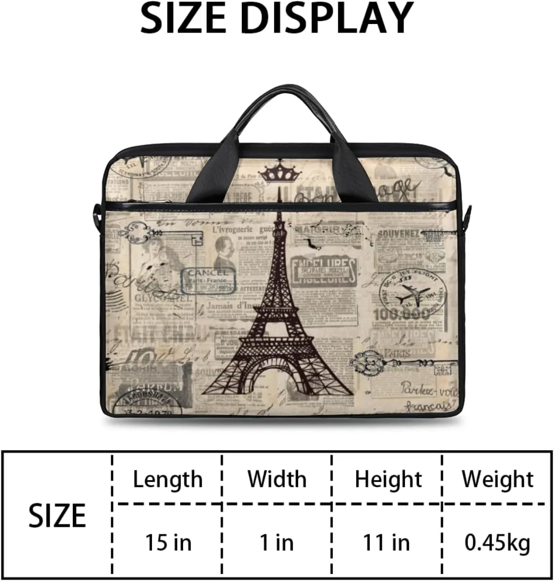 Eiffel Tower Fun Pattern Laptop Shoulder Bag for Tablet Computer Notebook Sleeve Messenger Carrying Case Briefcase Tote