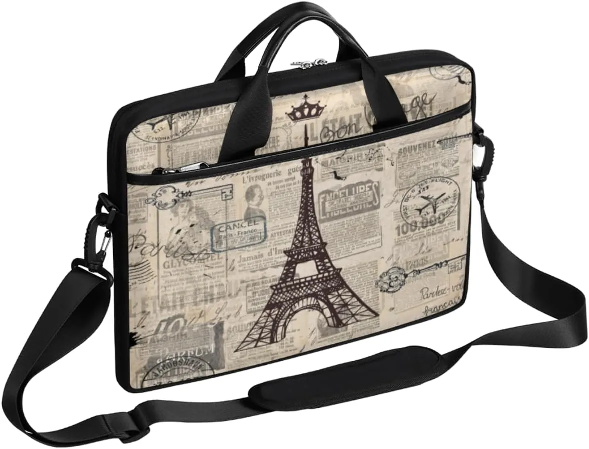 Eiffel Tower Fun Pattern Laptop Shoulder Bag for Tablet Computer Notebook Sleeve Messenger Carrying Case Briefcase Tote