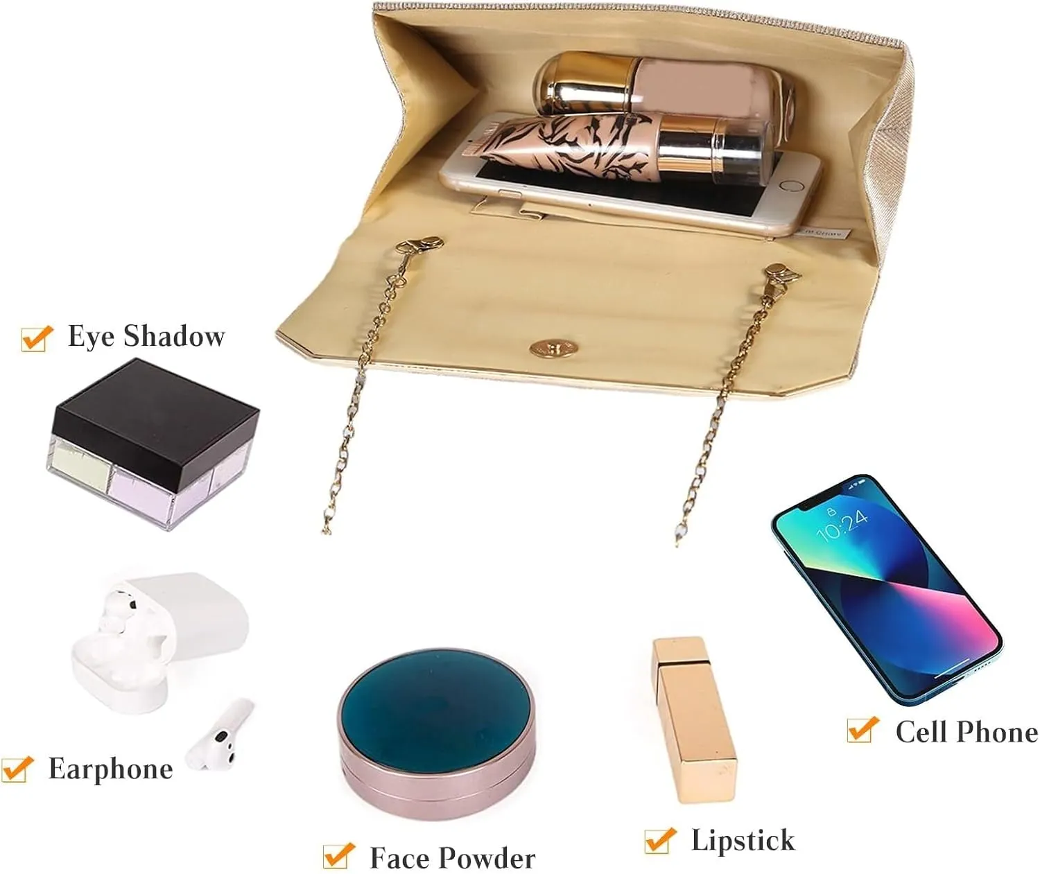 Elegant Crossbody Shoulder Bag Women Clutch Shiny Sequins Evening Glitter Handbag with Long Bridal Wedding Purse