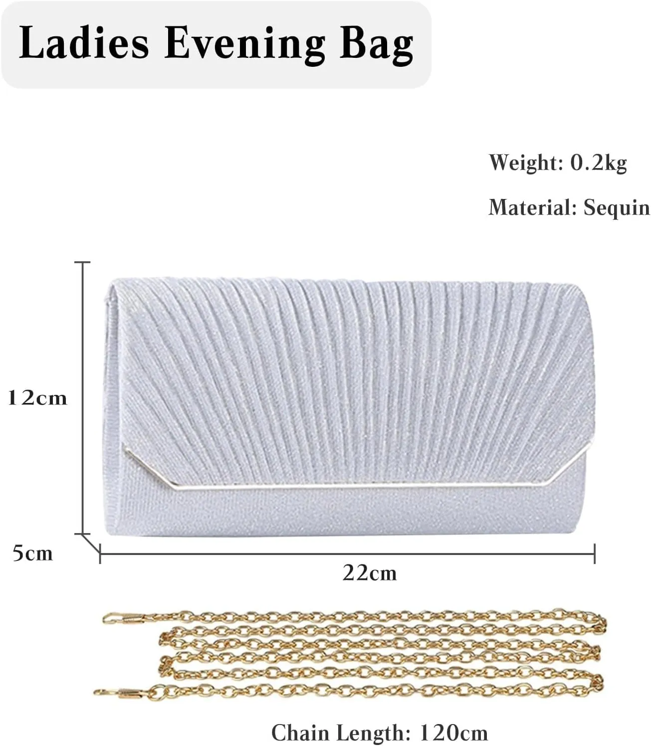Elegant Crossbody Shoulder Bag Women Clutch Shiny Sequins Evening Glitter Handbag with Long Bridal Wedding Purse