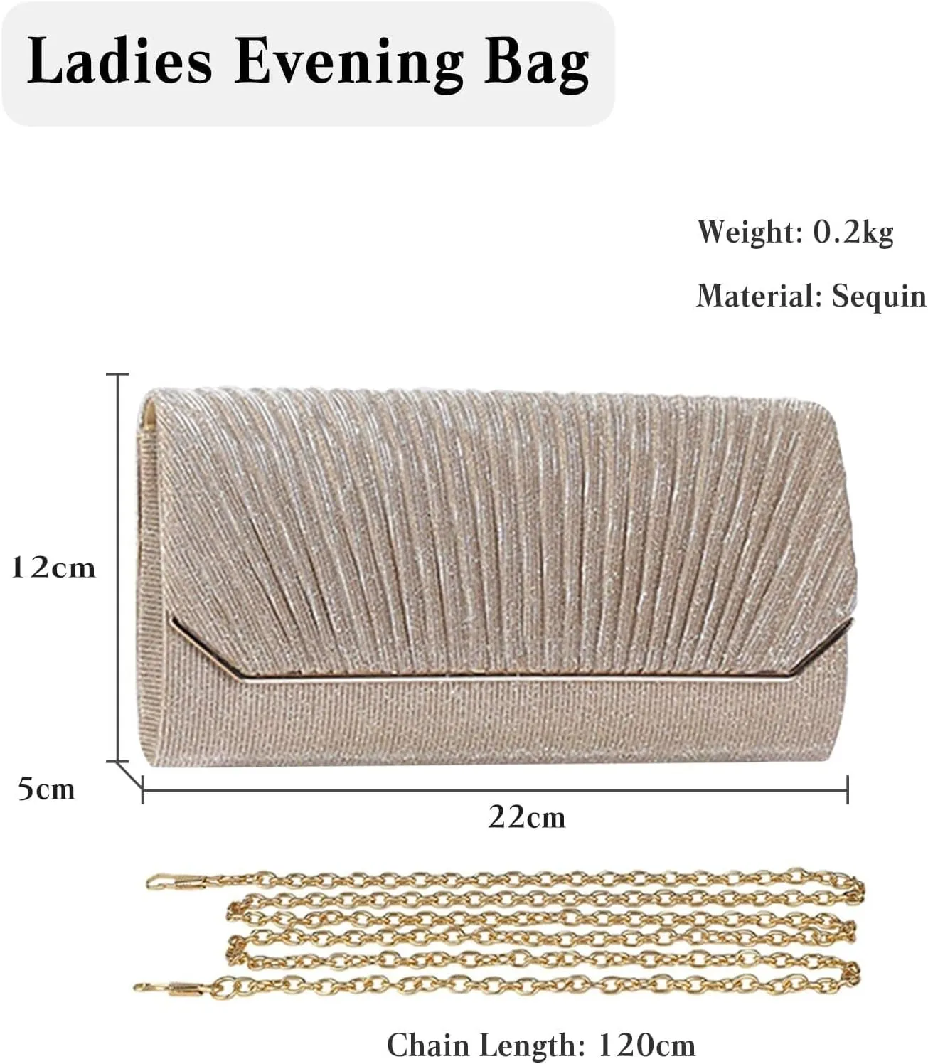 Elegant Crossbody Shoulder Bag Women Clutch Shiny Sequins Evening Glitter Handbag with Long Bridal Wedding Purse