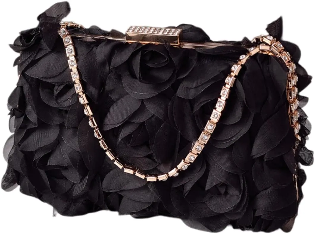 Elegant Women Chiffon Floral Evening Bag Flower Evening Clutch Wedding Prom Handbag Bridal Purse Party Shoulder Bag
