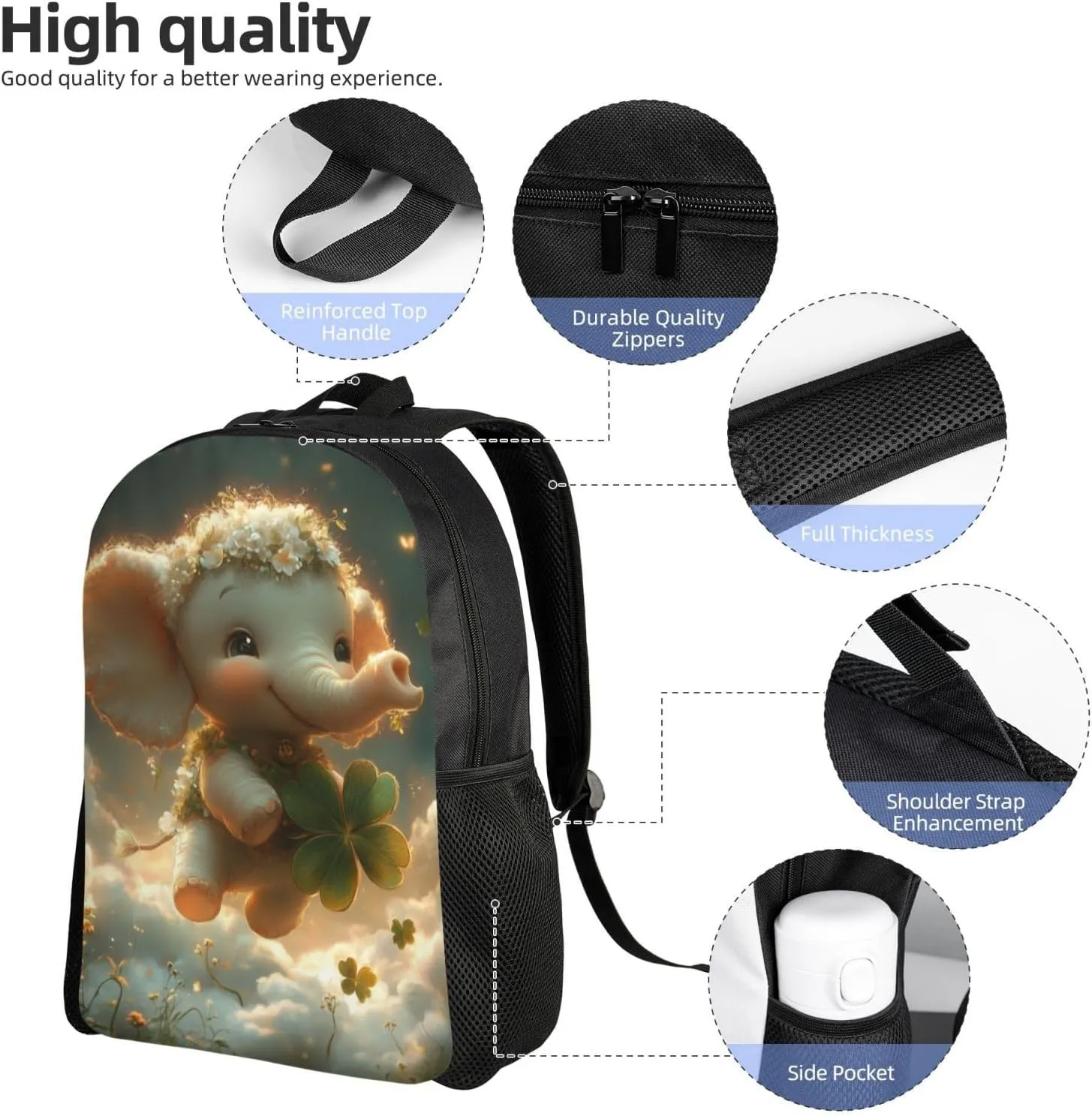 Elephant Flower Backpack Waterproof Anti Theft Durable Light Laptop Bag Backpacks For Women Men Travel Gym Backpack
