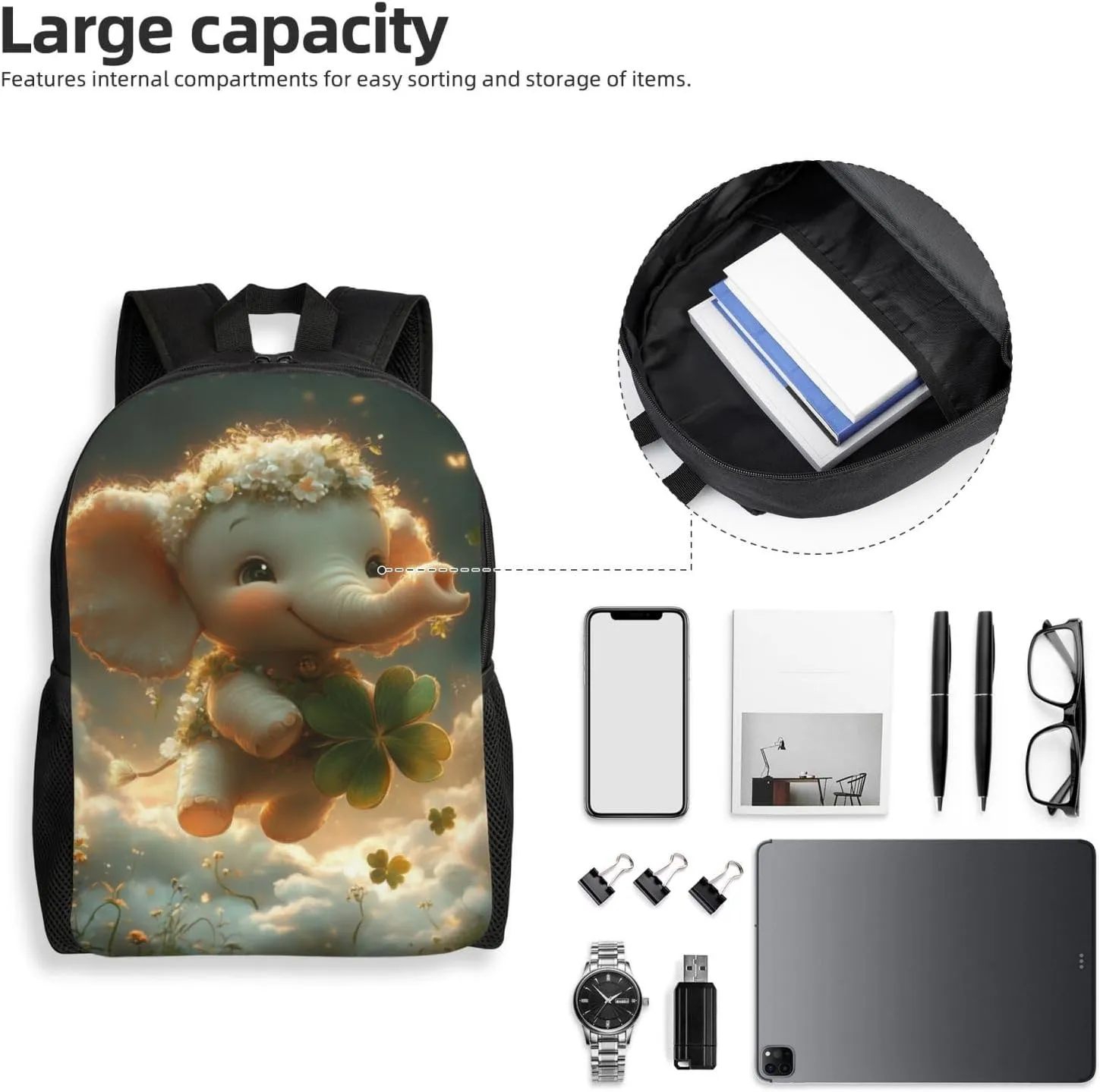 Elephant Flower Backpack Waterproof Anti Theft Durable Light Laptop Bag Backpacks For Women Men Travel Gym Backpack