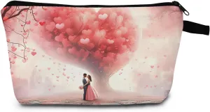 Enchanted Heart Tree Cosmetic Bag Romantic Silhouette Art Print Couples Journey Travel Organizer Unique Gift Idea for Lovebirds