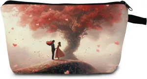 Enchanted Heart Tree Cosmetic Bag Romantic Silhouette Art Print Couples Journey Travel Organizer Unique Gift Idea for Lovebirds