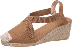 Espadrille Sandals for Women Closed Toe Ankle Strap Platform Wedge Sandal Slip On Flat Sandals Summer Comfortable Fisherman Sandal Dressy Casual Outdoors Shoes