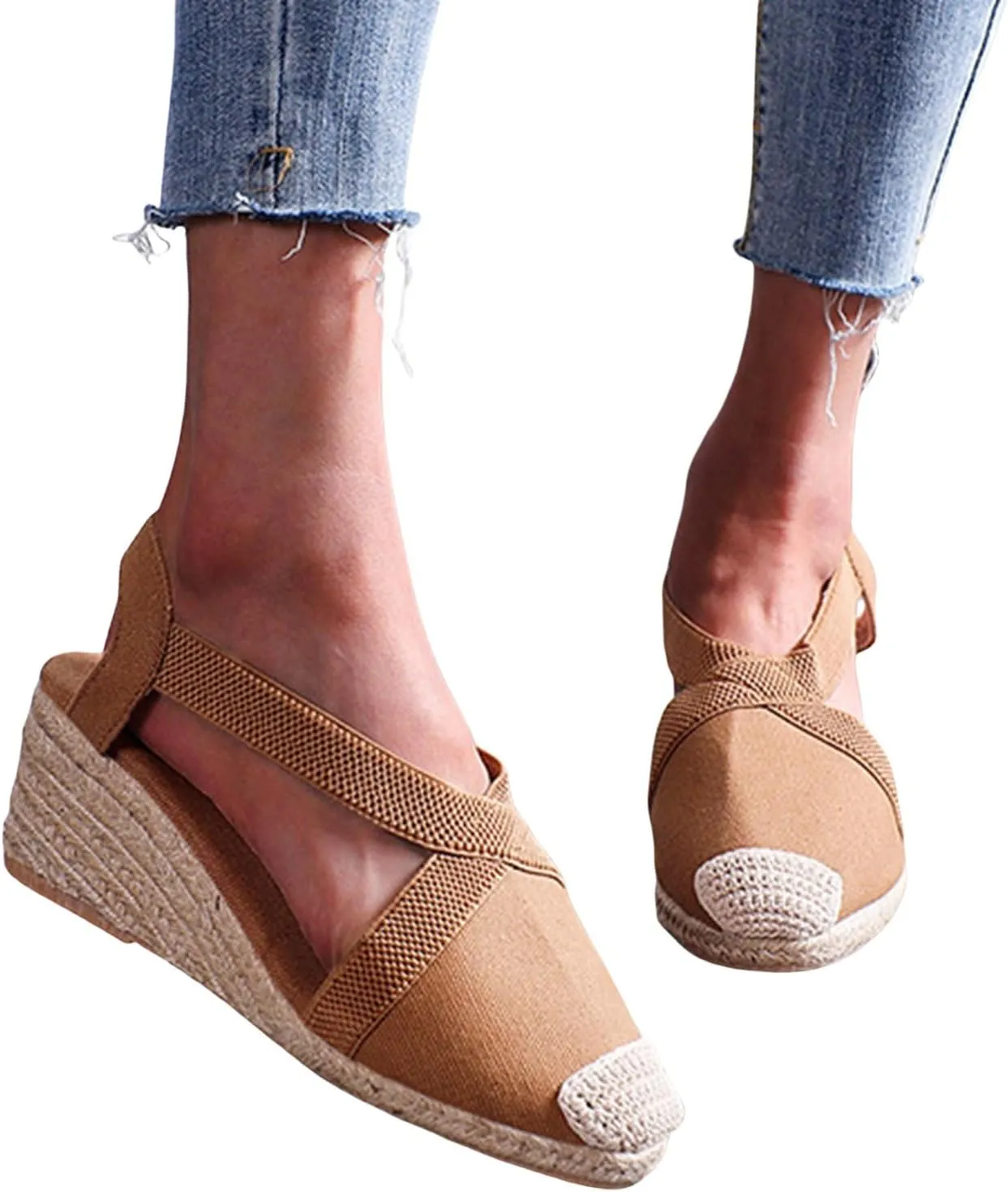 Espadrille Sandals for Women Closed Toe Ankle Strap Platform Wedge Sandal Slip On Flat Sandals Summer Comfortable Fisherman Sandal Dressy Casual Outdoors Shoes