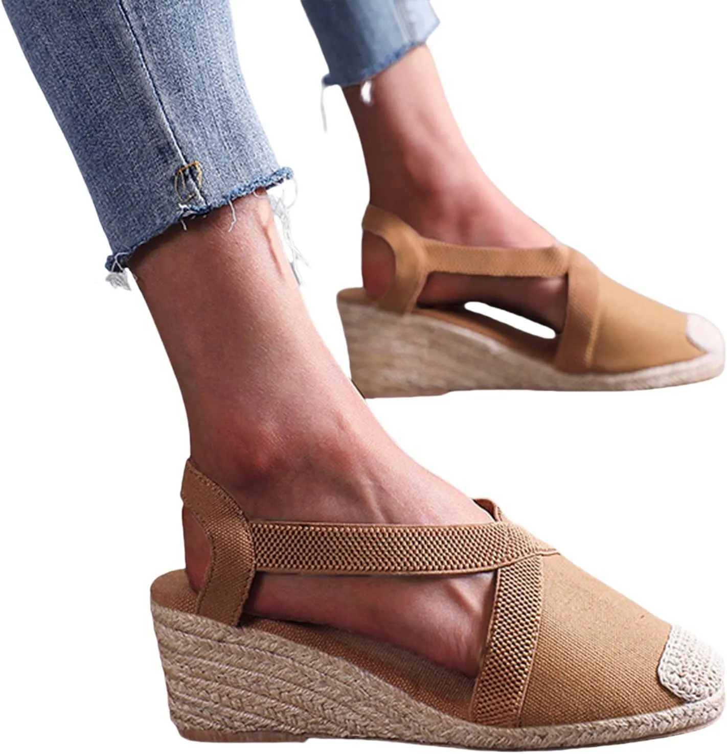 Espadrille Sandals for Women Closed Toe Ankle Strap Platform Wedge Sandal Slip On Flat Sandals Summer Comfortable Fisherman Sandal Dressy Casual Outdoors Shoes