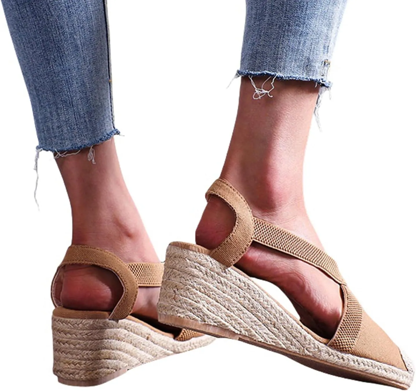 Espadrille Sandals for Women Closed Toe Ankle Strap Platform Wedge Sandal Slip On Flat Sandals Summer Comfortable Fisherman Sandal Dressy Casual Outdoors Shoes