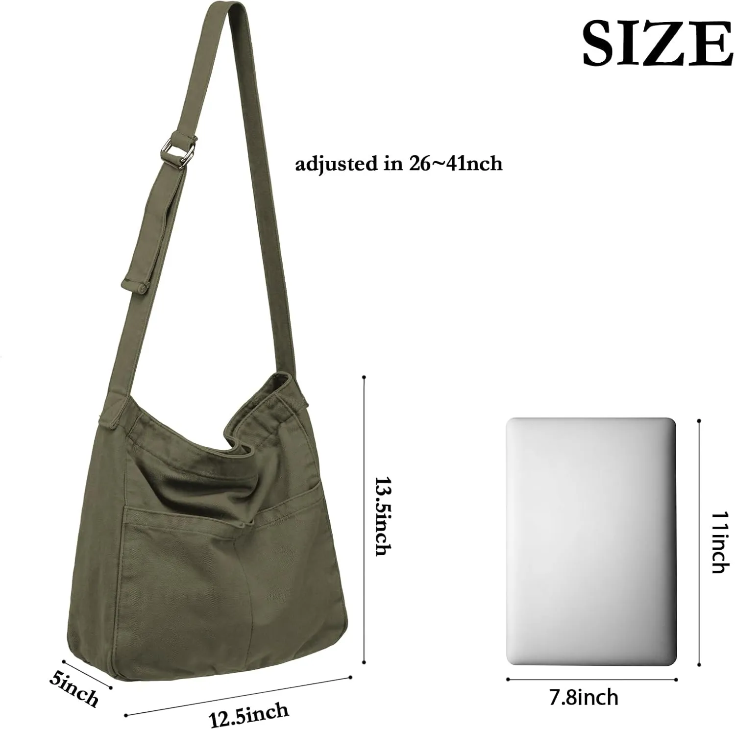 Etercycle Canvas Tote Bag for Women, Large Crossbody Hobo Bag Casual Shoulder Bag Shopping Handbags Messenger Bags (Green)
