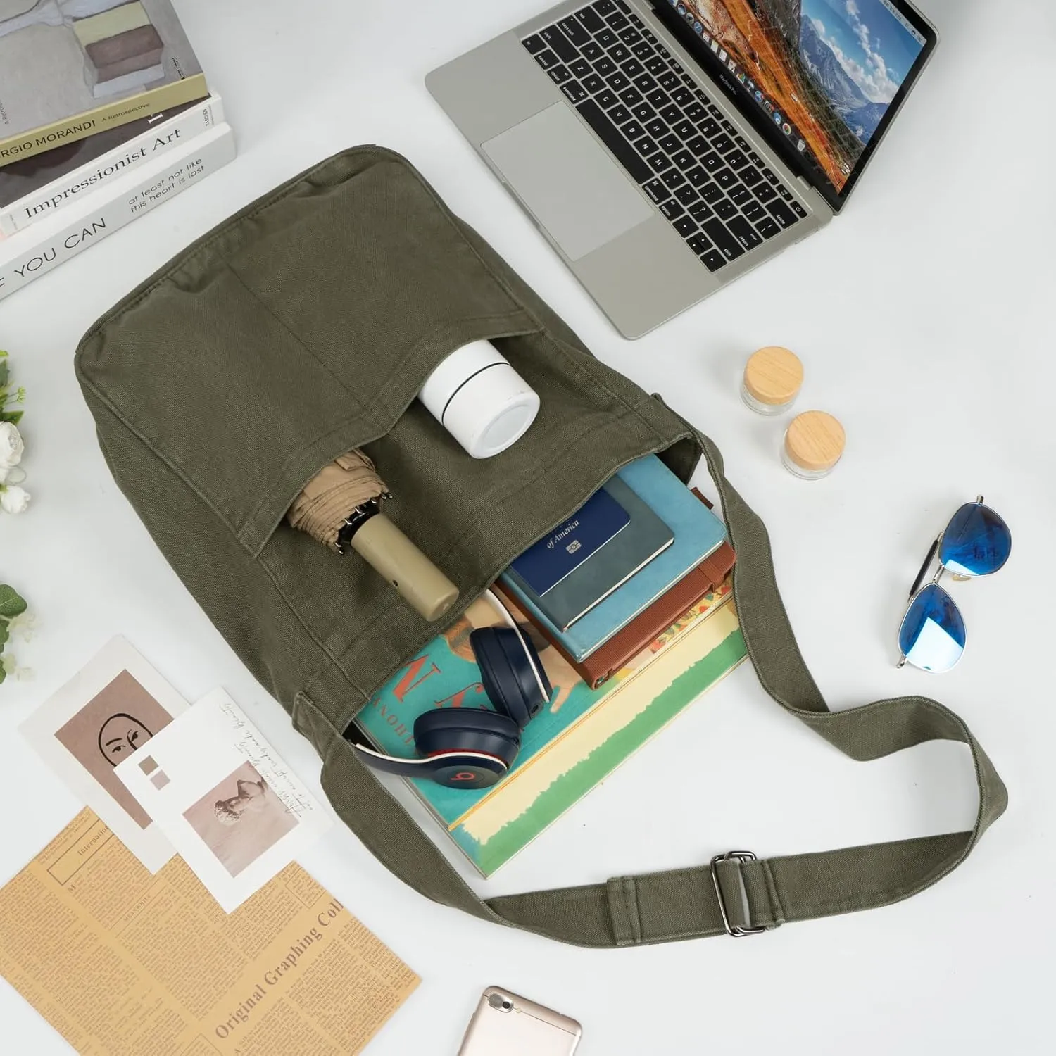 Etercycle Canvas Tote Bag for Women, Large Crossbody Hobo Bag Casual Shoulder Bag Shopping Handbags Messenger Bags (Green)