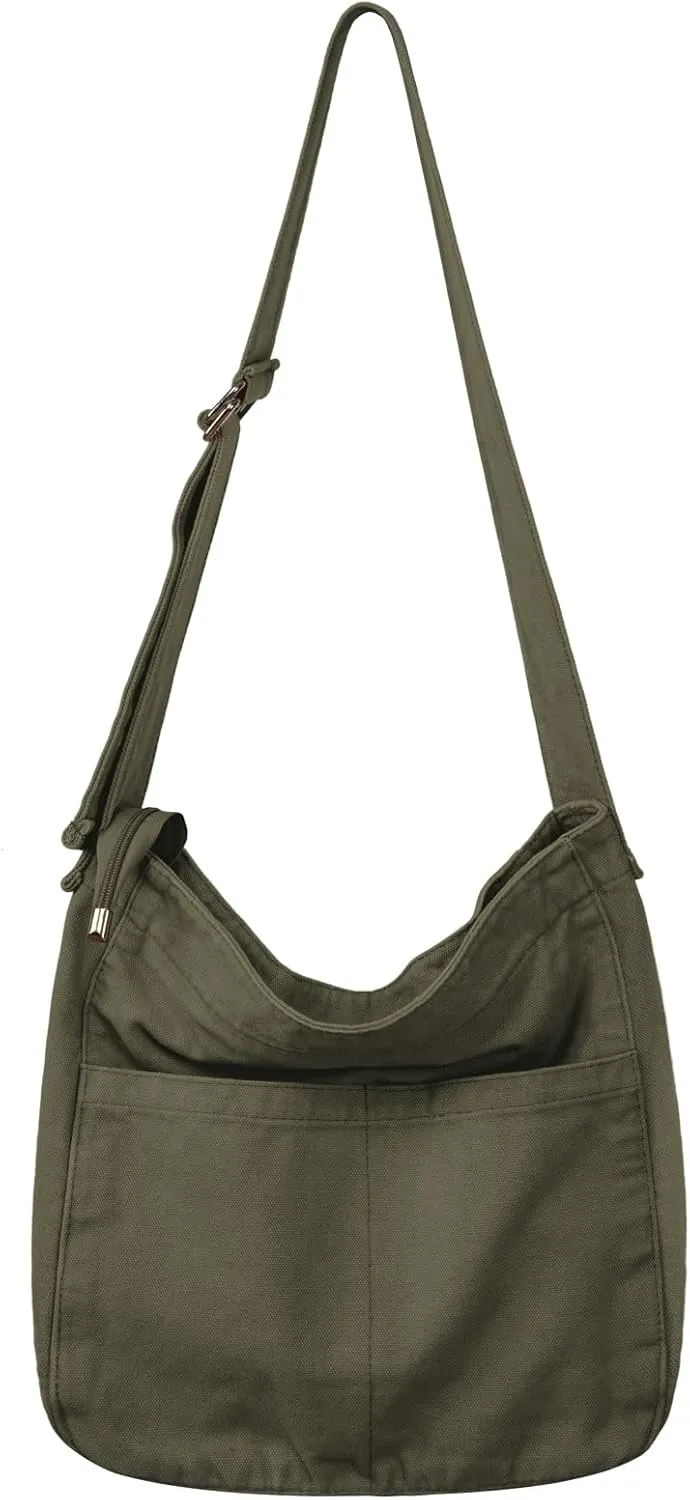 Etercycle Canvas Tote Bag for Women, Large Crossbody Hobo Bag Casual Shoulder Bag Shopping Handbags Messenger Bags (Green)