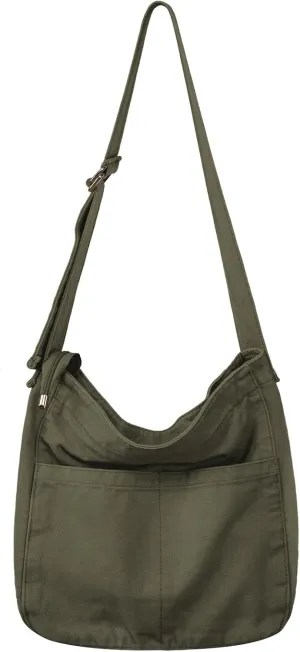 Etercycle Canvas Tote Bag for Women, Large Crossbody Hobo Bag Casual Shoulder Bag Shopping Handbags Messenger Bags (Green)