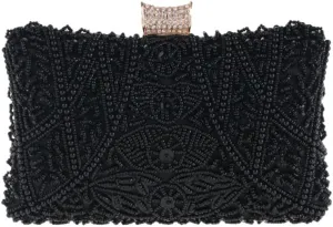Evening Bag for Women Banquet Clutch Bag, Apricot Pearl Women's Clutch Wedding Shoulder Bag with Chain 120CM (Color : Black)