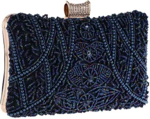 Evening Bag for Women Banquet Clutch Bag, Apricot Pearl Women's Clutch Wedding Shoulder Bag with Chain 120CM (Color : Blue)