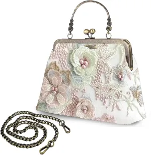 Evening Bag Vintage Purse Kiss Lock Purses and Handbags for Women Floral Canvas Handbag