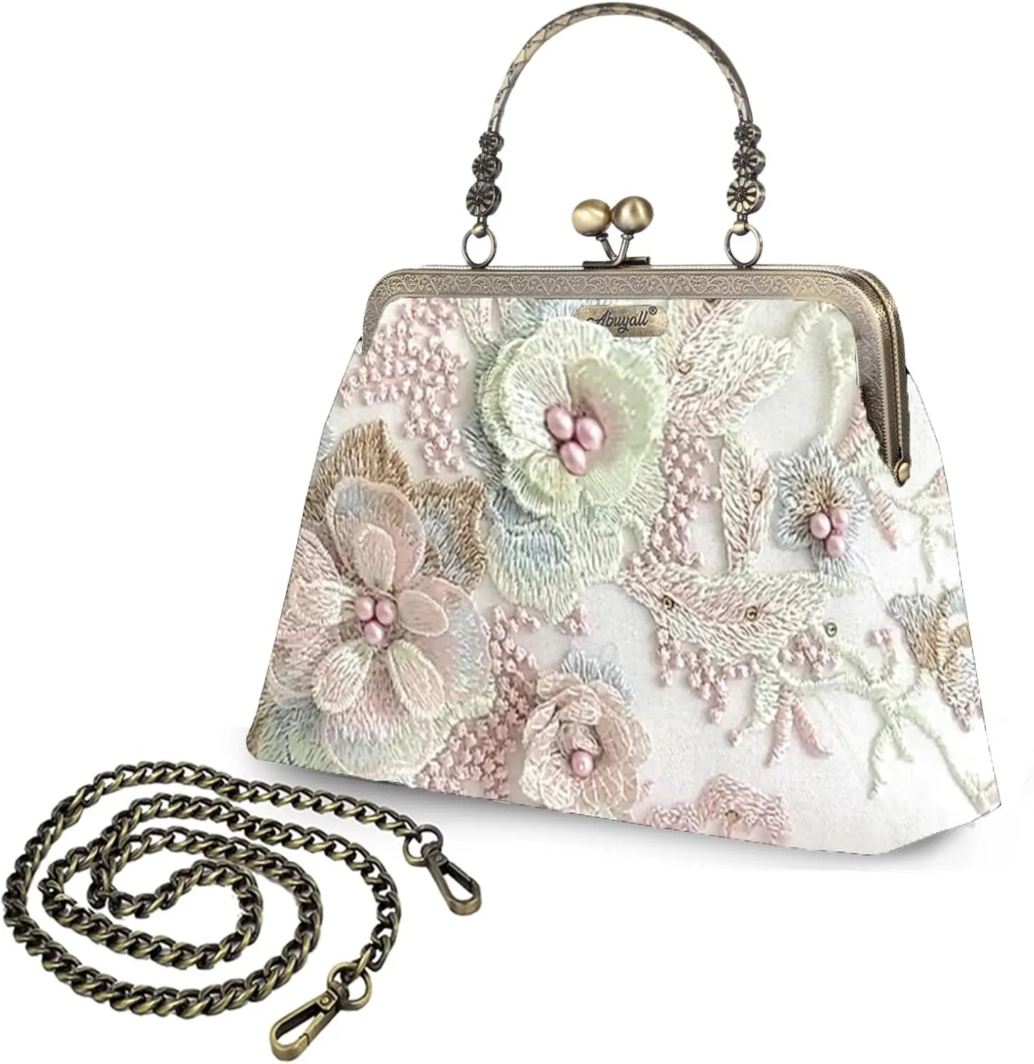 Evening Bag Vintage Purse Kiss Lock Purses and Handbags for Women Floral Canvas Handbag