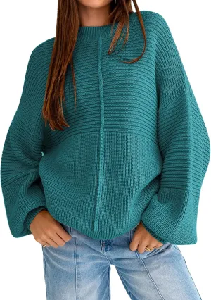Famulily Womens Long Batwing Sleeve Oversized Pullover Sweater Ribbed Knit Tunic Sweater