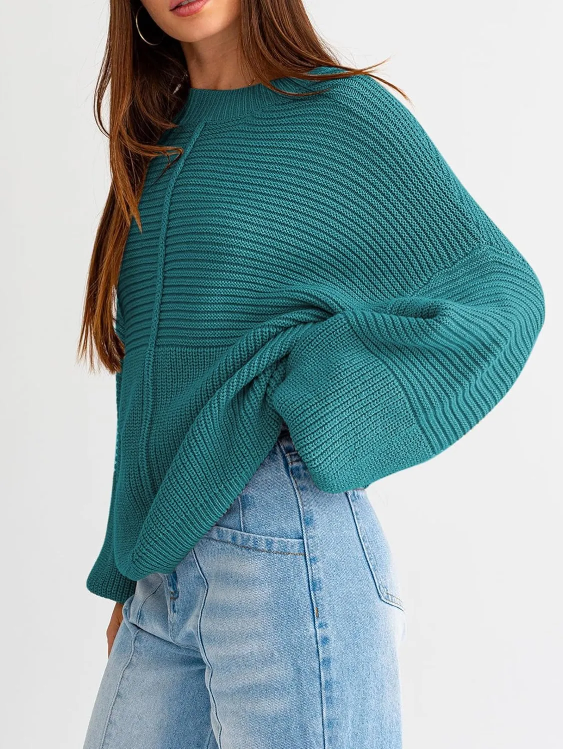 Famulily Womens Long Batwing Sleeve Oversized Pullover Sweater Ribbed Knit Tunic Sweater
