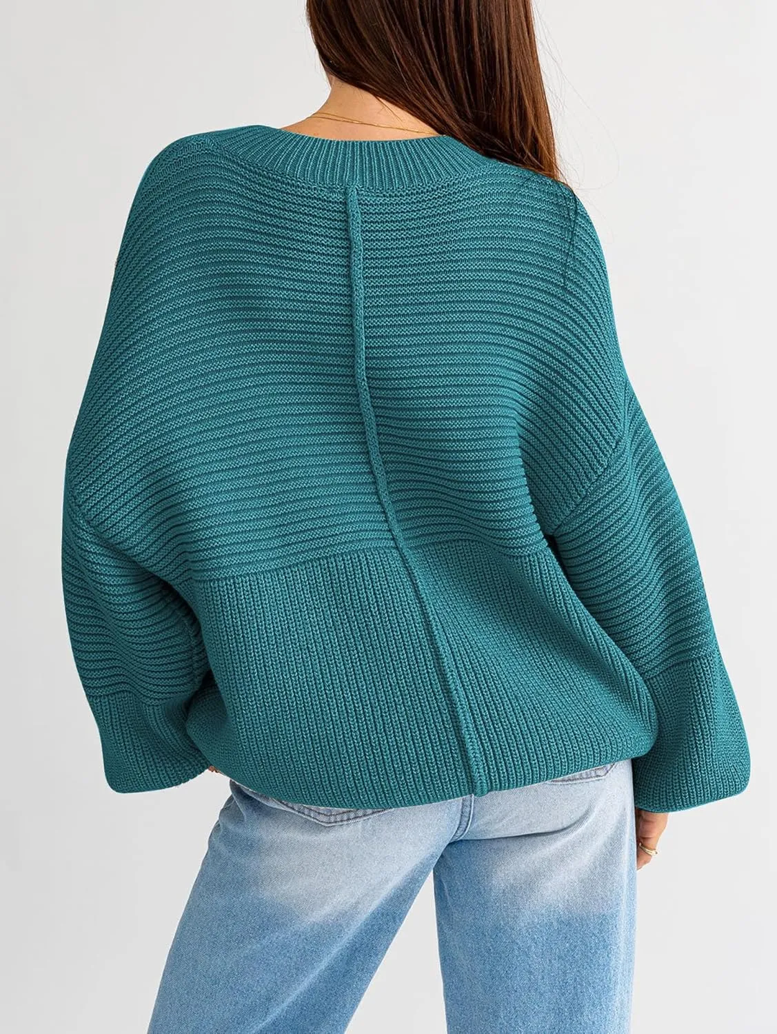Famulily Womens Long Batwing Sleeve Oversized Pullover Sweater Ribbed Knit Tunic Sweater