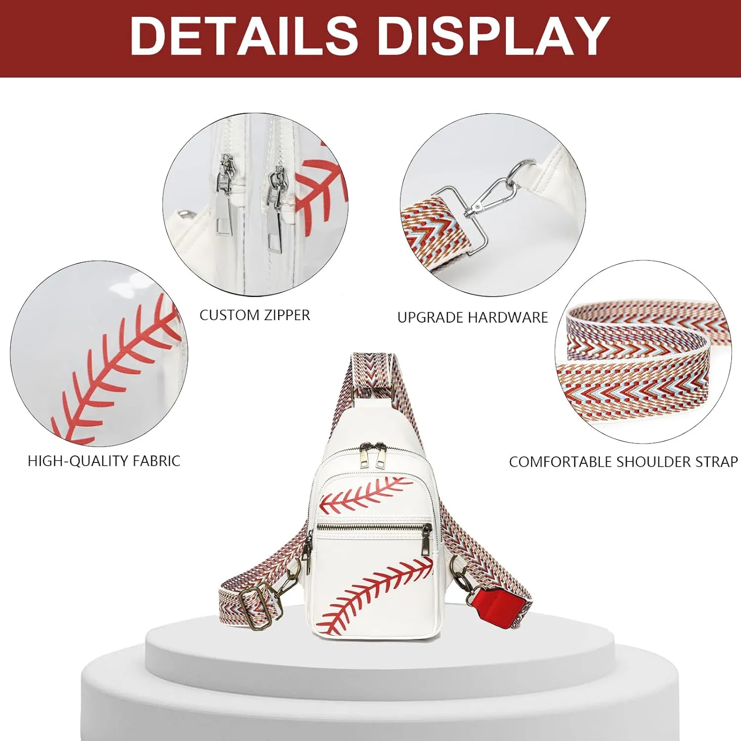 FAYBA Clear Bag for Stadium Approved Women Crossbody Bag, Baseball Print Crossbody Purses Wide Guitar Strap Chest Sling Purse