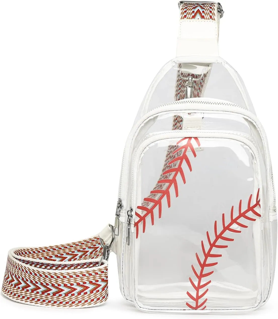 FAYBA Clear Bag for Stadium Approved Women Crossbody Bag, Baseball Print Crossbody Purses Wide Guitar Strap Chest Sling Purse
