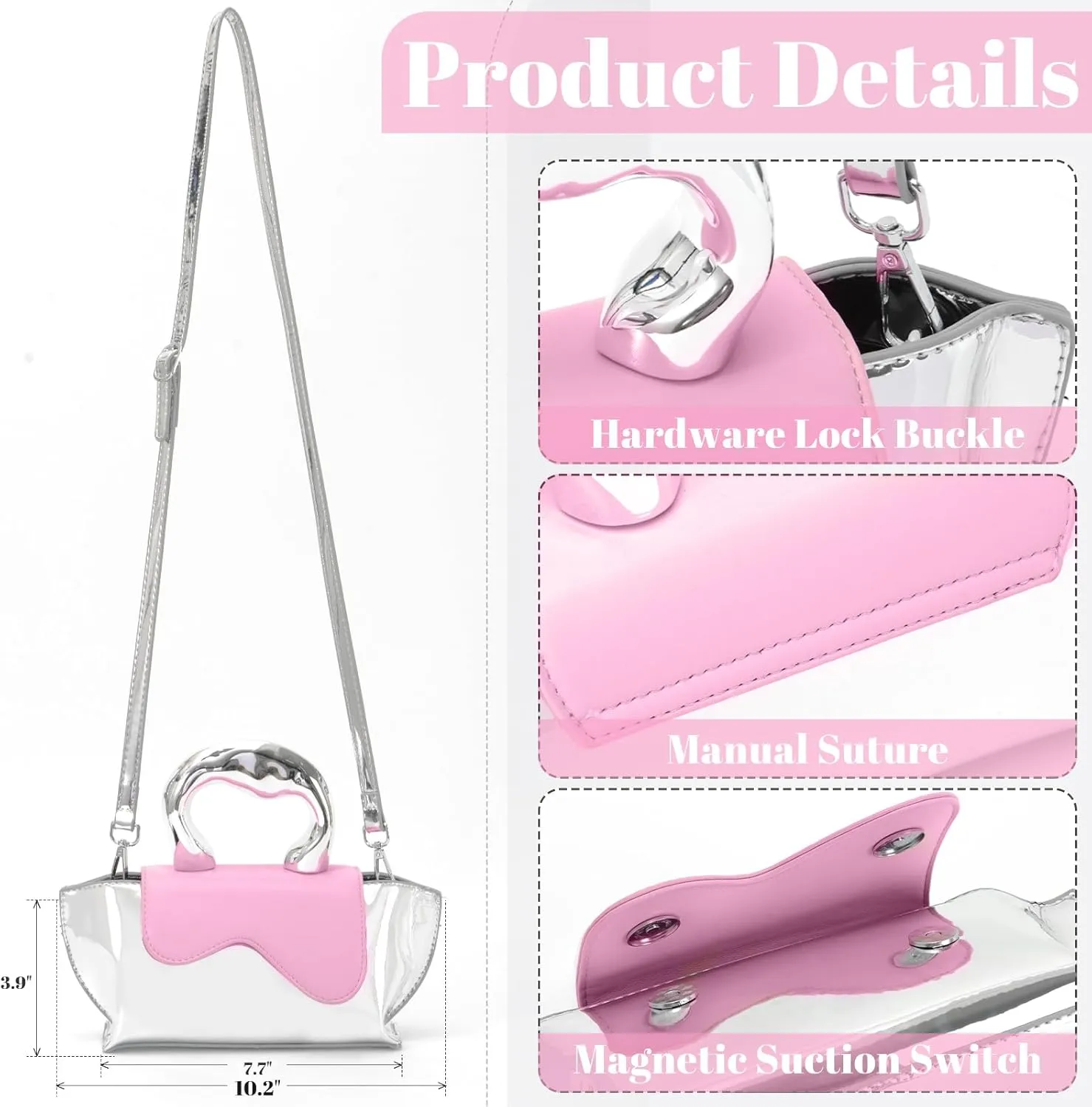 Fecialy Women Unique Silver Crossbody Bags Y2K Evening Bag Tote Handbag Satchel Bag Small Cute Shoulder Bags Hobo Purse