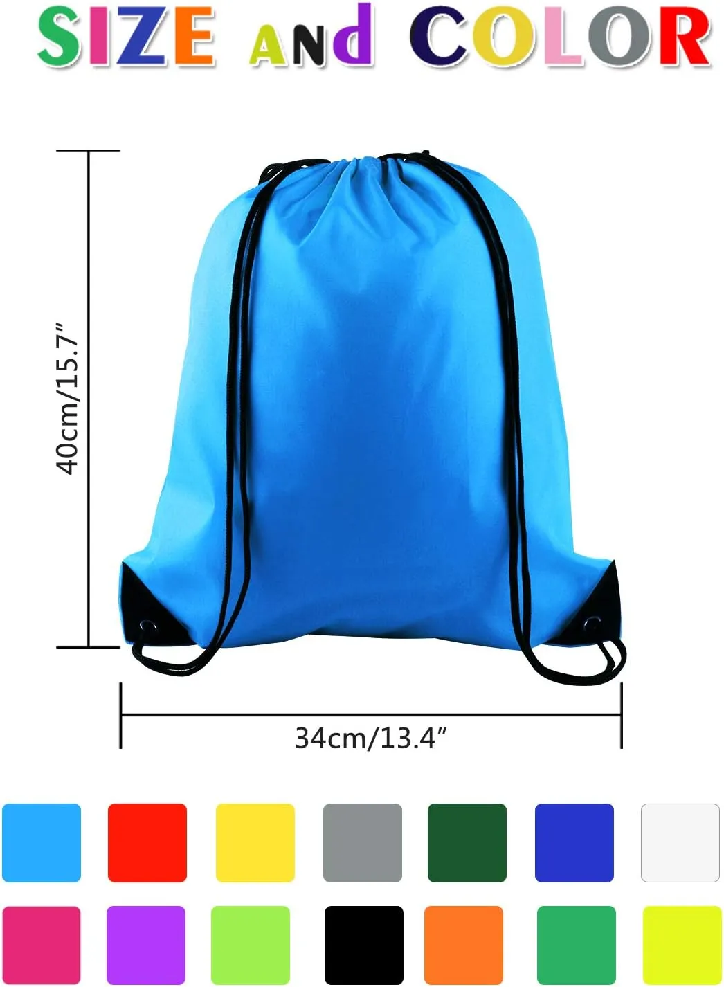 FEPITO 16 Pack Drawstring Bags String Bulk Sack Cinch Bag Sport Bags for Gym Traveling